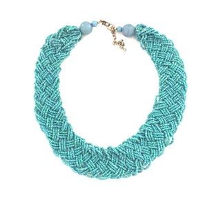 Turquoise Beaded Braided Statement Necklace